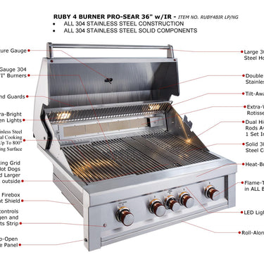 Sunstone Ruby 4 Burner Gas Grill With Infrared